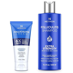 Hermon Folliculitis Treatment Kit ? Shampoo &amp Cream Combo for Scalp Body &amp Intimate Areas ? Soothes Itch Clears Acne Bumps Fights Fungal Infections &amp Razor Bumps ? For Men &amp Women