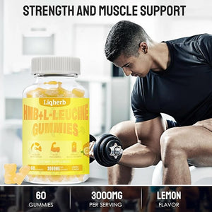 HMB and Leucine Gummies with 3000mg HMB and L-Leucine Supplement for Muscle Recovery Muscle Mass &amp Improve Endurance for Men &amp Women Non GMO VeganGluten Free Lemon Flavor 120 Gummies