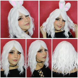 Wig with Bangs for Women: Short Wavy Curly White Wig 14 Inch Shoulder Length Perfect for Parties &amp Cosplay