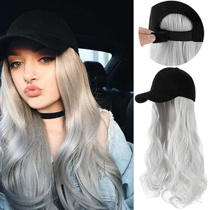 Women Baseball Cap Wig Long Curly and Wavy Wig Sunshade Baseball Cap Integrated Wig Cap Women's Wig Cap