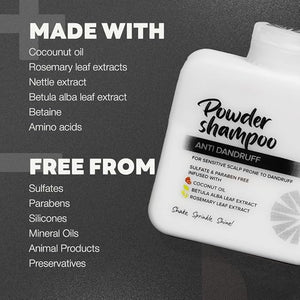 Anti-Dandruff Shampoo Powder 50g | Travel-Friendly | Powder-to-Foam for Itchy Scalp &amp Flake Control | With Tea Tree Oil Menthol &amp Zinc PCA | Refreshing Dandruff-Free | Sulphate &amp Paraben