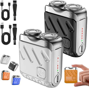 Portable Rotary Dual Ring Electric Shaver Washable Double Head Mini Electric Shaver with High-Speed Motor Small USB Rechargeable Waterproof Razor for Men Easy Cleaning for Home &amp Travel (Mixed1