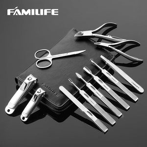 Manicure Kit FAMILIFE Professional Manicure Set Nail Kit 11 in 1 Stainless Steel Nail Clippers Set with Portable Black Leather Travel Case Luxury Gifts for Him