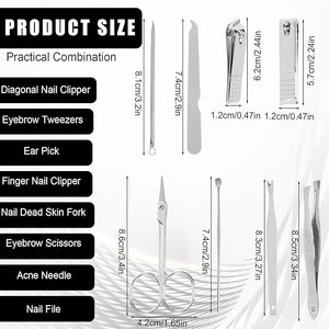 12 Sets Manicure Set 8 in 1 Stainless Steel Nail Grooming Set Professional Manicure and Pedicure Kit Bulk Cuticle Nail Care Foot Pedicure Tools with Portable Travel Case for Men Women