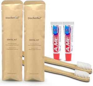 DincherBel Bamboo Toothbrushes Kit Bulk Disposable Toothbrushes with Toothpaste(6g) Individually Wrapped Toiletries Amenities for Hotel Airbnb Homeless Shelter Camping and Travel (100 Pack)