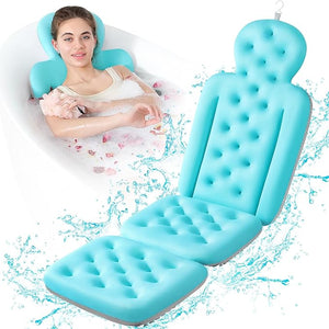 Luxury Bath Cushion Full Body Bathtub Pillow with 160 Suction Cups Bath Mat for Head and Neck Support with Laundry Bag (Blue 51.2 x 16.2)