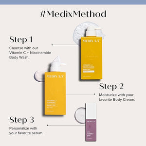 MEDIX Vitamin C Body Wash + Vitamin C Body Lotion &amp Face Moisturizer 2PC Skin Care Set | Anti Aging Lotion + Body Cleanser Skincare Set For Women Men &amp Smoother Looking Skin 2-Pack