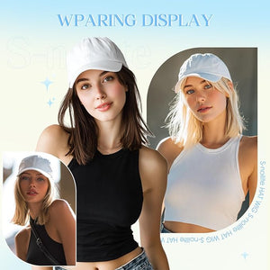 S-noilite Baseball Cap with Hair Extensions,Mixed Blonde White Hat Wigs with Hair Attached Synthetic Short Bob Hairstyle Baseball Caps for Women Daily Use(#16P613)