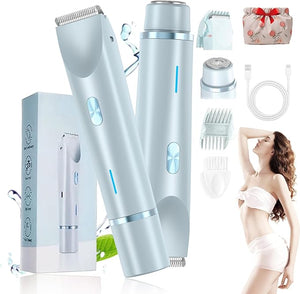 Razor - Bikini Trimmer for Women 2025 New Ultimate 2-in-1 Body Shaver with Removable Head Painless Hair Removal Wet &amp Dry for Leg Arm Underarm Bikini Area (Blue)