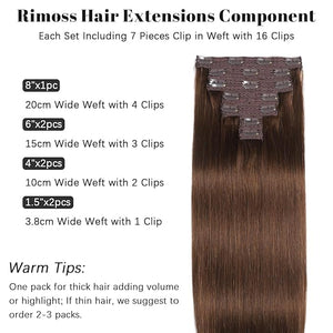 Clip in Hair Extensions Real Human Hair - 14 Inch 120g 7pcs, Chocolate Brown Color - Soft Remy Human Hair Clip in Extensions Straight for Women (#4 14 Inch)