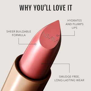 No Makeup Makeup Cr?me Classic Lipstick, Foolproof Sheer-to-Bold Formula Delivers Long-Lasting Hydration and Buildable Color, Lightweight Satin Finish, Made with Skin-Loving Ingredients, Pink 01