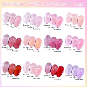 Jelly Gel Nail Polish Set, 12 PCS Autumn Sheer Nude Pink Jelly Nail Polish Gel Neutral Nail Art Design Korean Trend Icy Transparent Gel Nail Polish Kit UV LED Soak Off Gel Polish