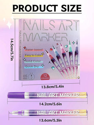 Kalolary 12 Color Nail Art Pens Set, Nail Art Markers Polish Pens Nail Point Graffiti Dotting Pen Drawing Painting Liner Brush for DIY Nail Art Beauty Adorn Manicure Tools