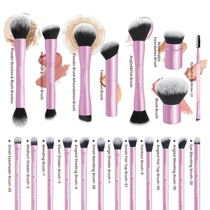 MAANGE 20 PCS Foundation Makeup Brush Set Double-ended Kabuki Contour Brush for Liquid Powder Concealer Blending Blush Buffing Makeup Tools (Pink)