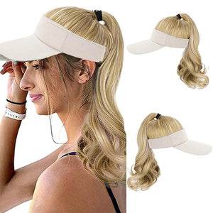 Hat Wig for Women Baseball Cap Wig with Curly Synthetic Hair Extensions Ponytail Cap wig Sun Hat with Hair