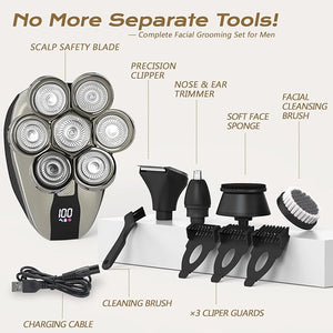 7D Head Shavers for Bald Men Water Proof Electric Razor for Men with LED Display Detachable Wet/Dry Anti-Pinch Head Shavers Shaving Grooming Kit for Balder Perfect for Home &amp Travel