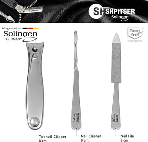 Shpitser Solingen Luxuries TopInox Surgical Stainless Steel German Hand Sharpened Manicure Pedicure Travel Set Grooming kit In Italian Leather Case Made in Solingen Germany (Dark Drown)