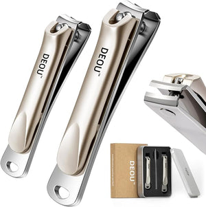 DEOU 3-in-1 Professional Nail Clipper Set - Stainless Steel Large/Medium Flat-Edge Clippers with Built-in Nail File Champagne-Colored Nail Care Tools Exquisitely Gift-Packaged for Home &amp Travel