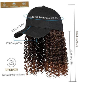 Hat With Hair Hat Wig 16 Inch Baseball Cap Wig Curly Hair Wig Adjustable Hat With Hair Attached Synthetic Wig Wavy Hair Extensions Hairpiece For Women Brown