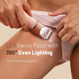 Bikini Trimmer for Women: 3-in-1 LED Trimmer &amp; Mirror with Travel Lock for Flawless Bikini, Underarm, and Leg Care