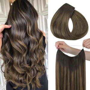RECOOL Wire Hair Extensions Real Human Hair Remy (#T2/P6/2 Dark Brown with Chestnut Brown 14 Inch)