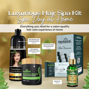 Herbishh Hair Color Shampoo for Gray Hair ? Natural Hair Dye Shampoo ? Lasts Up To 3-4 Weeks ? 500ML ? 3-In-1 Hair Color ? Colors Cleanses and Conditions (Dark Brown Gift Set)