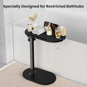 Bamboo Bathtub Table with Adjustable Height, Freestanding Bath Tray Caddy Board Tub Organizer, House Warming Gift, New Home, Anniversary Wedding Gifts, Bridal Shower Gift for Women