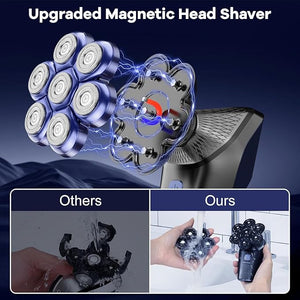 Head Shavers for Bald Men, Bald Head Shavers for Men, 7D Electric Magnetic Shaver Razor Face Hair Trimmer, Rechargeable LED Display IPX7 Waterproof Detachable 10 in 1 Grooming Kit (Blue)