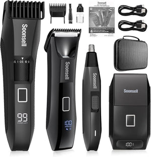 Soonsell Manscape Beard Trimmer for Men,IPX7 Waterproof 4 in 1 Men's Grooming Kit,Ball Shaver,Nose Hair Clippers,Electric Razor,Hair Clippers for Men,LED Display,Wet/Dry Trimmer