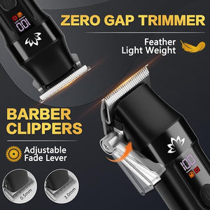 AMULISS Professional Hair Clippers and Trimmer Set for Men - Cordless Haircut Kit with LED Display Zero-Gap T-Blade Mens Grooming Beard Trimmer for Family &amp Barber Use (Black)