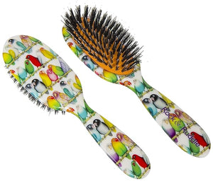 Rock &amp Ruddle Natural Mixed Boar Bristle Hair Brush for Women and Kids (Small/Travel Size 17.5cm) - Perfect for Wet or Dry Hair Detangling Smoothing Blowdrying - Made in UK - Lovebirds Design