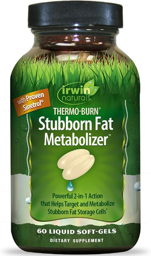 Irwin Naturals Thermo-Burn Stubborn Fat Metabolizer - 60 Liquid Soft-Gels - Combines Green Tea Extract (EGCG), MCT Oil &amp; Caffeine - 20 Servings
