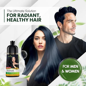 Herbishh Hair Color Shampoo - Magic Long-Lasting Hair Dye for Gray Hair Coloring in Minutes - 500 Ml - 3-In-1 Ammonia-Free Formula (Blue Black)