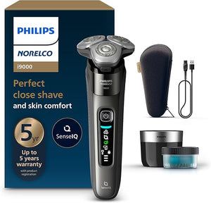 Philips Norelco Shaver i9000 Wet &amp Dry Electric Shaver Dark Slate SenseIQ Technology Triple Lift &amp Cut System 360 Rotating Dual SteelPrecision Precision Blades Quick Clean Pod X9002/82