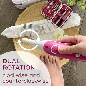 Beurer MP44 Professional Manicure and Pedicure Nail Drill Set E-File with 7 attachments LED Light Electric Nail File with Additional Manual Nail kit Pink