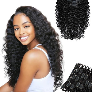 SIYUSI Water Wave Clip In Extensions Luxurious Thickness Premium Brazilian Remy Hair Clip Ins Invisible &amp Scalp-Friendly Natural Black Color 4.23oz 7Pcs (14 Inch)