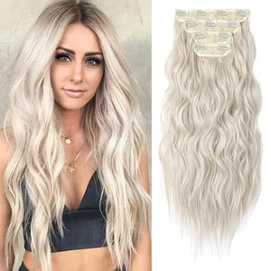 REECHO Hair Extensions 4PCS Clip in Hair Extensions HE001 Natural Soft Synthetic Hairpieces for Women Platium Blonde