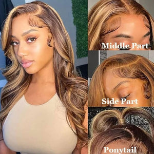 UNICE Bye Bye Knots Glueless Pre Everything Wig Body Wave Pre Cut 7x5 Lace Front Wigs Human Hair Pre Plucked Natural Hairline Honey Blonde Highlight 150% Density 20 inch
