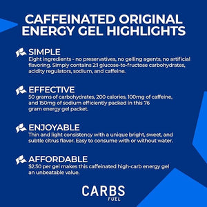 Caffeinated Original 50g Energy Gel Pack of 2 | High-Carb Caffeine Gels | Vegan &amp Gluten-Free Running Gel | No Preservatives | Energy Gels with Caffeine for Endurance Cycling &amp Running