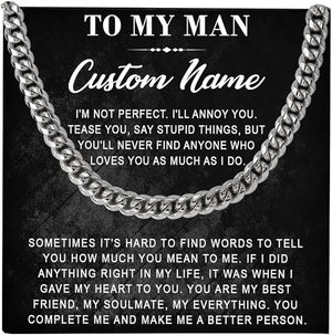 To My Man Necklace Custom Cuban Chain Necklace Gift For Husband Valentine Gift For Men Anniversary Birthday Gift For Him Husband Necklace From Wife Boyfriend Jewelry From Girlfriend
