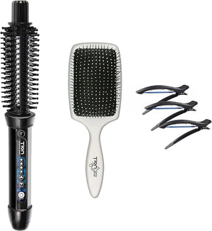 Tion Heat Brush Styling Iron 1" Gift Set by Tion Includes Wet to Dry Detangling Brush and 3 Silicone Hair Clips - Professional Hair Curler Ceramic Hot Comb Brush Iron Get Salon Styles at Home