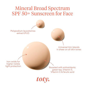 Toty by Sofia Vergara - Solaria Mineral SPF 50+ Antioxidant Sunscreen Serum - Mineral Tinted Face Sunscreen - Broad Spectrum - Universal Tint - Ultra Fluid and water resistant - Tavel size (1 fl Oz)