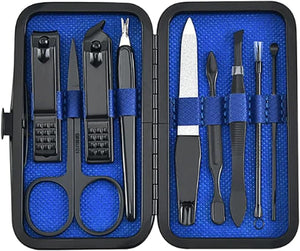 9 Pcs Daily Hand Foot Care Tools Set Stainless Steel Scissors Tweezer Ear Pick Nail Clippers Set Gift for Men Husband