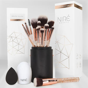 Nir? Beauty 15piece Award Winning Glitter Makeup Brushes: Cute Makeup Brushes Set with Case Beauty Blender Cleaner Guide Gift Box