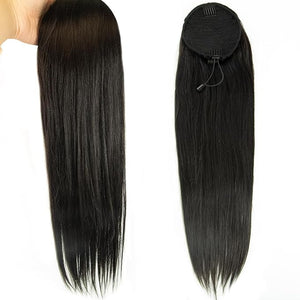 Riverwood Straight Human Hair Ponytail Unprocessed Human Hair Drawstring Ponytail Extensions for Black Women Brazilian Straight Hair 110g Natural Color (16 Straight)