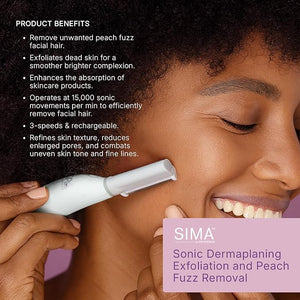SPA SCIENCES - SIMA Patented Dermaplane Razor for Women Face ? Painless 2-in-1 Facial Exfoliation &amp Peach Fuzz Hair Removal ? Anti-Aging ? 3 Speeds ? Rechargeable ? 7 Weeks Treatment