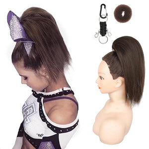 SEIKEA Cheer Ponytail Hair Piece 10 Straight Tangle-Resistant Smooth Natural Cheerleader Hairpiece Ponytail Extension for Cheer Competition Dance Black Brown with Dark Brown Highlights