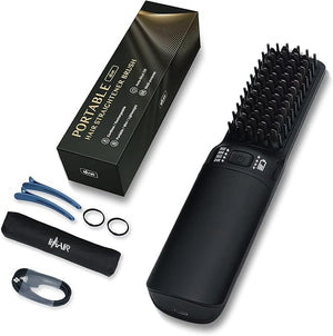 Hot Hair Straightener Brush,Portable Mini Hair Straightener USB Rechargeable 6400MAH,2 in 1 Hair Straightener Comb with Anti-Scald Feature for Women &amp; Men (Black)