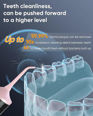 MySmile LP221 UVC Sterilizable Cordless Water Flossers for Teeth 335ML Portable OLED Display Dental Flosser with 4 Modes 8 Jet Tips and a Storage Pouch for Home and Travel (Juicy Pink)