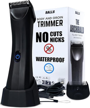 BALLS Trimmer V3 The Archibald - Body &amp; Pubic Hair Shaver for Men - No Cuts, Sacksafe Guard, Rechargeable, 100% Waterproof, Cordless - Wet/Dry with Replaceable Ceramic Blades Archibald Trimmer